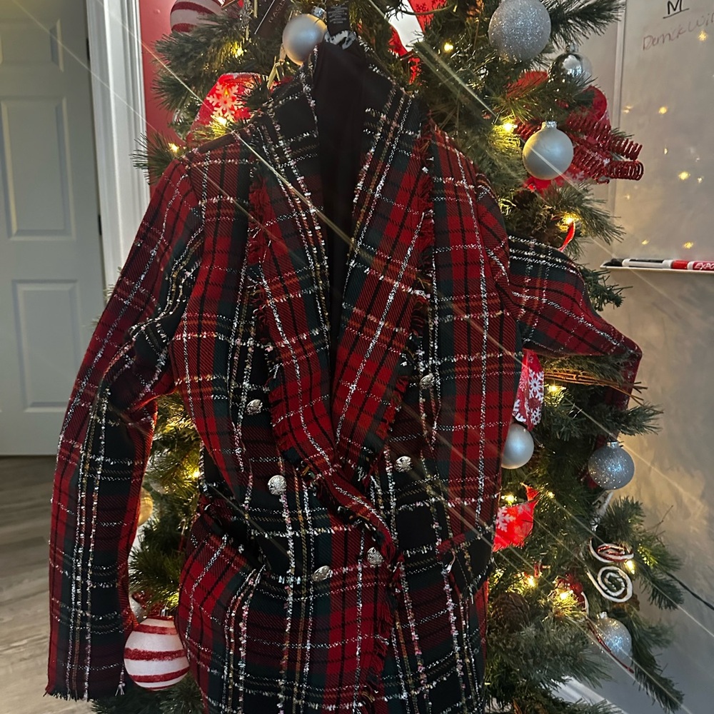 Rachel Zoe Red and Black Plaid Blazer